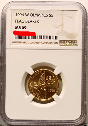 1996 XXVI Olympiad Flag Bearer Five-Dollar Gold Coin obverse
