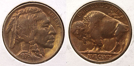 Buffalo Five Cent Coin 1936-D