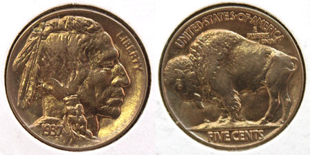 Buffalo Five Cent Coin 1937 Philadelphia