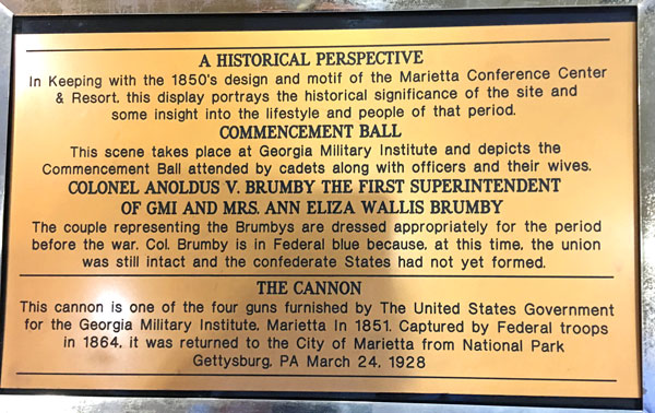 Plaque near the cannon at the Hilton Atlanta Marietta Hotel and Conference Center