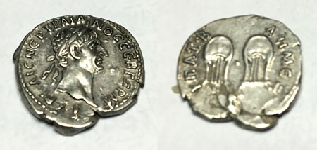 Ancient Denarius Trajan coin obverse and reverse views