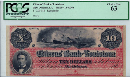 1860s Citizens Bank of Louisiana "Dix" Note obverse