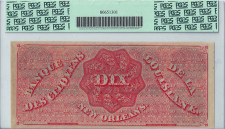 1860s Citizens Bank of Louisiana "Dix" Note reverse