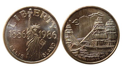1986 Statue of Liberty Ellis Island silver art round medal