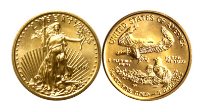 American Gold Eagle 1/10th ounce $5 coin obverse and reverse