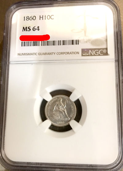 1860 Half Dime Coin NGC MS-64