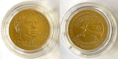 2024 Harriet Tubman Uncirculated Gold  five dollar coin obverse and reverse