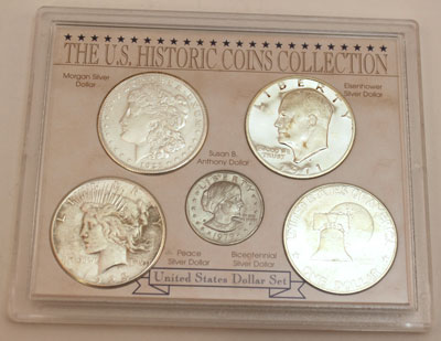 Five Historic Dollar Coins obverse