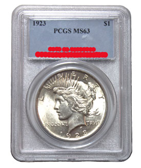 Peace dollar in PCGS holder - obverse view