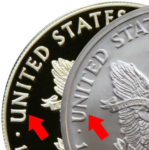 American Silver Eagle comparison of serif U in 2010 and 2008 reverse of 2007 