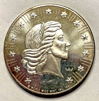 1981 World Wide Mint Silver Round obverse