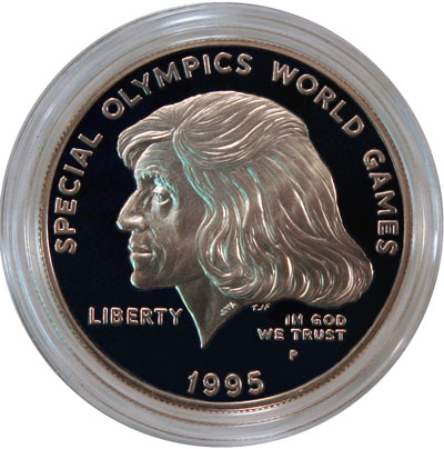 Special Olympics 1995 commemorative silver dollar obverse Special Olympics 1995 commemorative silver dollar obverse