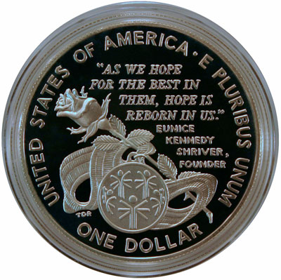 Special Olympics 1995 commemorative silver dollar reverse