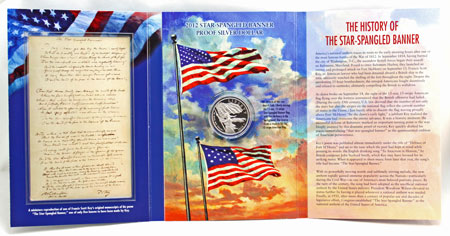 Star Spangled Banner Commemorative Silver Dollar Coin set with Francis Scott Key's poem
