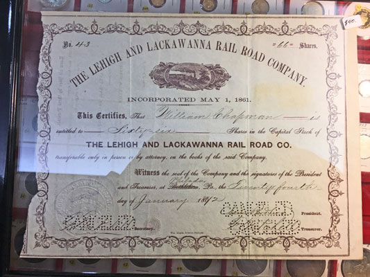 The Lehigh and Lackawanna Rail Road Company Stock Certificate