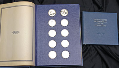 ten of fifty states bicentennial sterling silver medals set