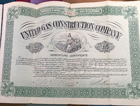 United Gas Construction Company Debenture Certificate $25