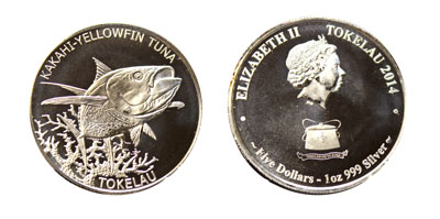 2014 kakahi-yellowfin tuna tokelau five-dollar silver coin